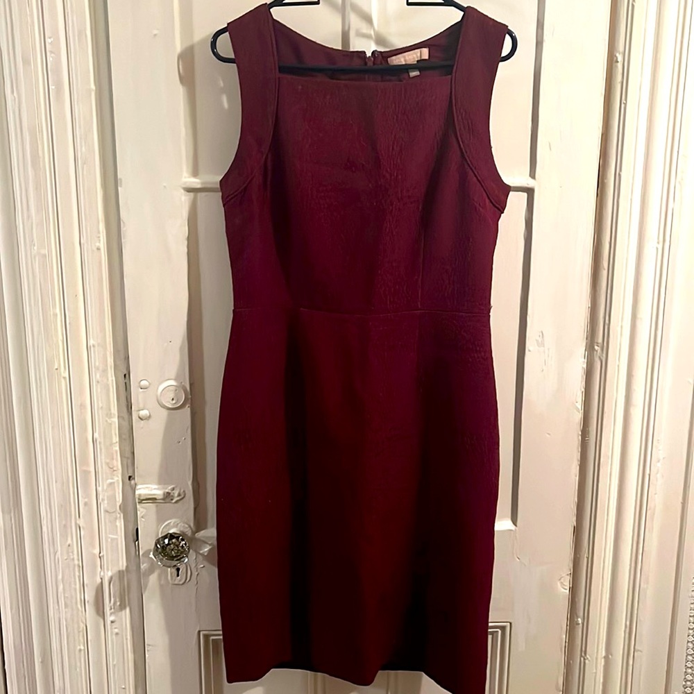 Burgundy dress, professional attire